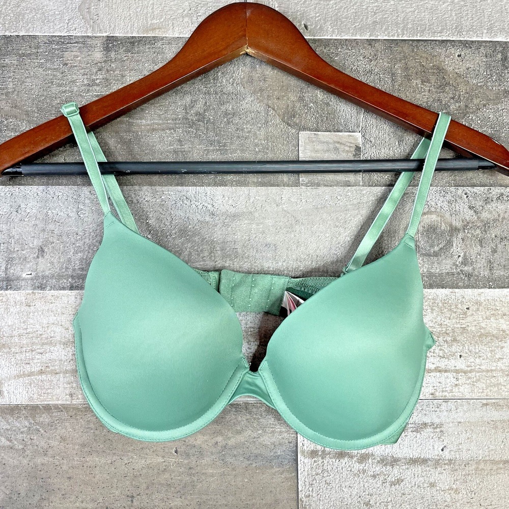 PINK Victoria's Secret Wear‎ Everywhere Push Up Green Bra Size 32D Padded Wired